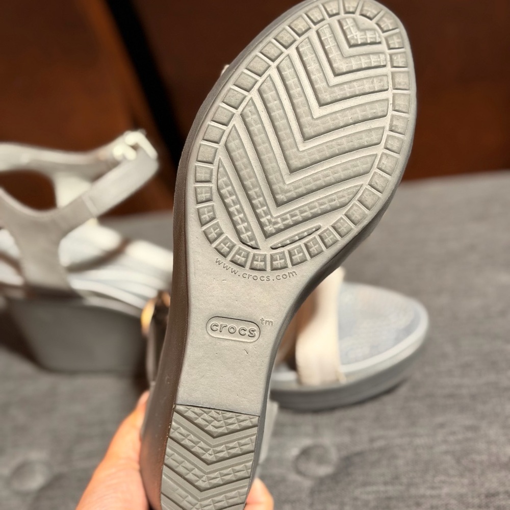 CROCS Women's gray Ankle-Strap Wedge Sandals - Picture 3 of 7